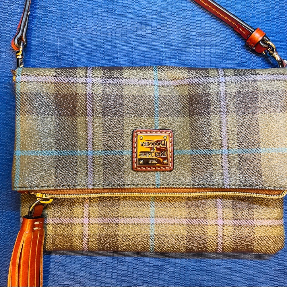 Dooney & Bourke Plaid Crossbody Bag - Tan and Blue